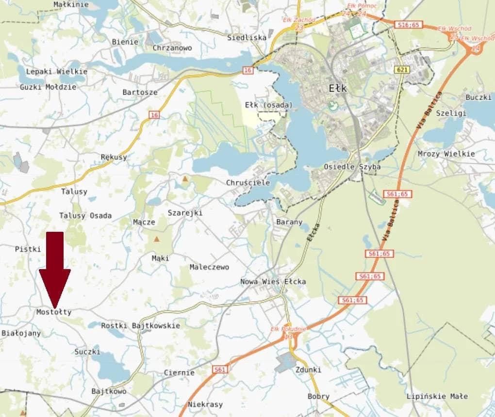 Działka 0,97 ha Mostołty 12 km od Ełku hala tartak