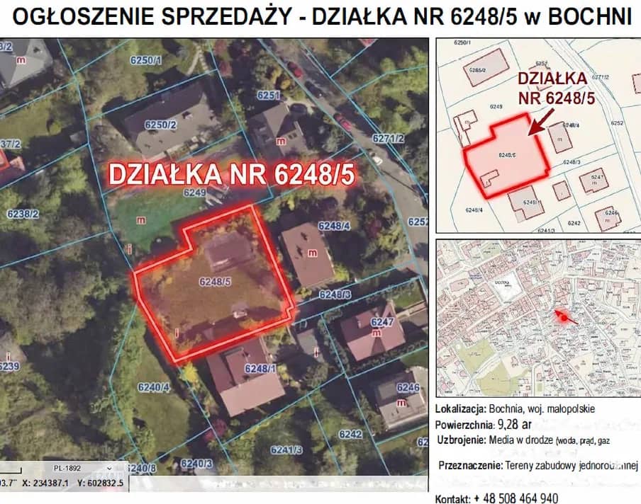 Bochnia - działka budowlana 928 m2 w centrum miasta ! budowa