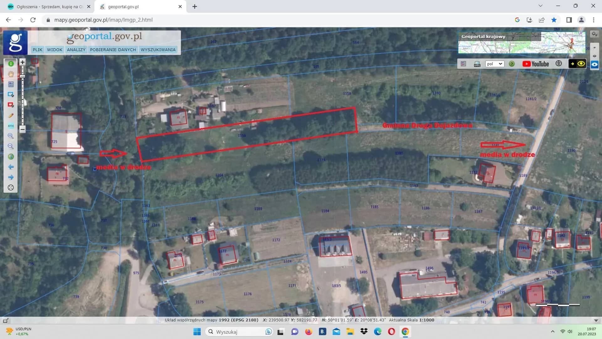 Działka budowlana 2580m2 Podłęże gm. Niepołomice 15 km od Krakowa