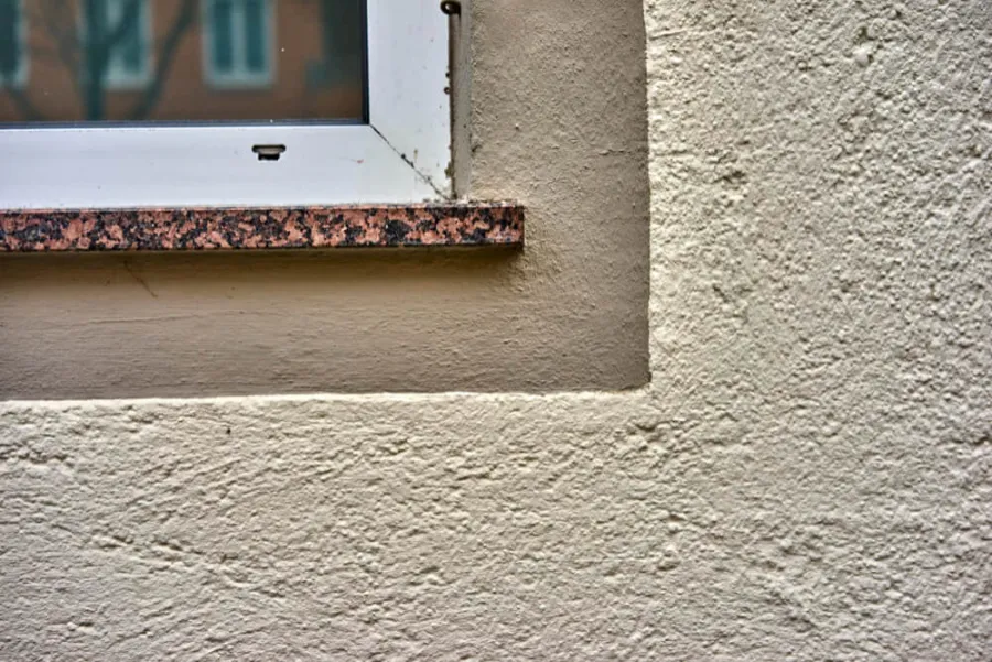 Gotowa elewacja domu po ociepleniu — tynk cienkowarstwowy i nowe parapety