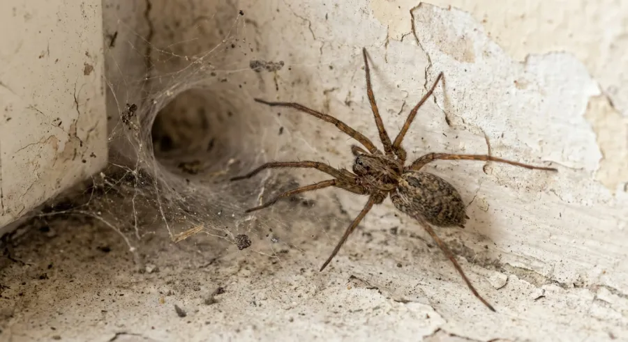 Pająk domowy — kątnik (Tegenaria domestica) — pożyteczny mieszkaniec domów