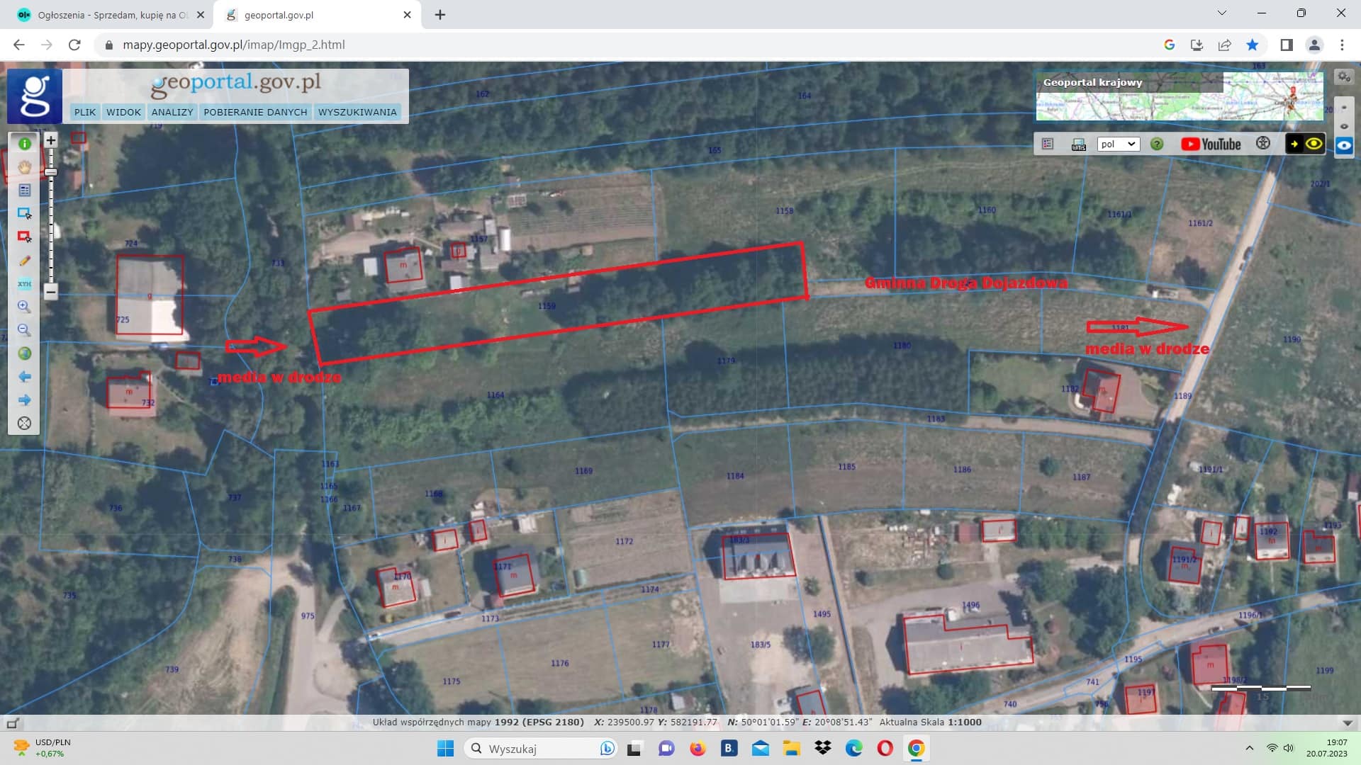 Działka budowlana 2580m2 Podłęże gm. Niepołomice 15 km od Krakowa