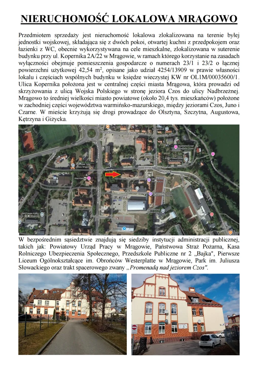 Syndyk sprzeda lokal Mragowo ul. Kopernika 2A/22
