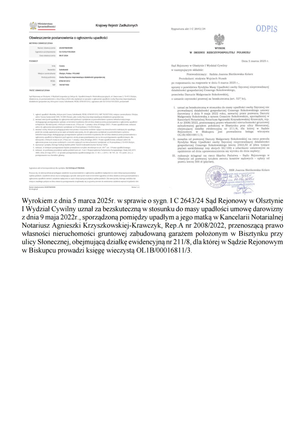 Syndyk sprzeda garaż w Bisztynku