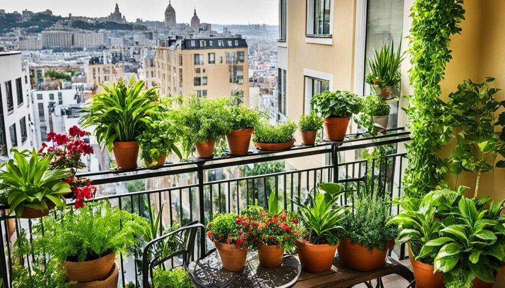 Zielony balkon z roślinami